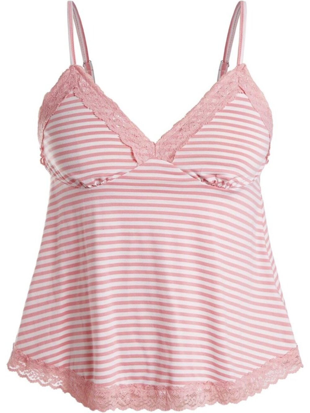 Women's Pink and White Lace Cami Sleeveless Striped Spaghetti Strap Baby doll To